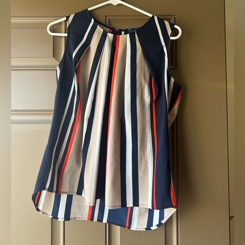 Tommy Hilfiger Navy, White, Beige and Orange Striped Sleeveless Top